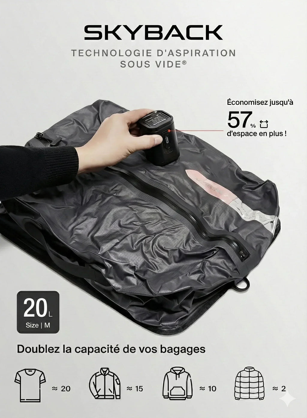 Sac de voyage à compression sous vide